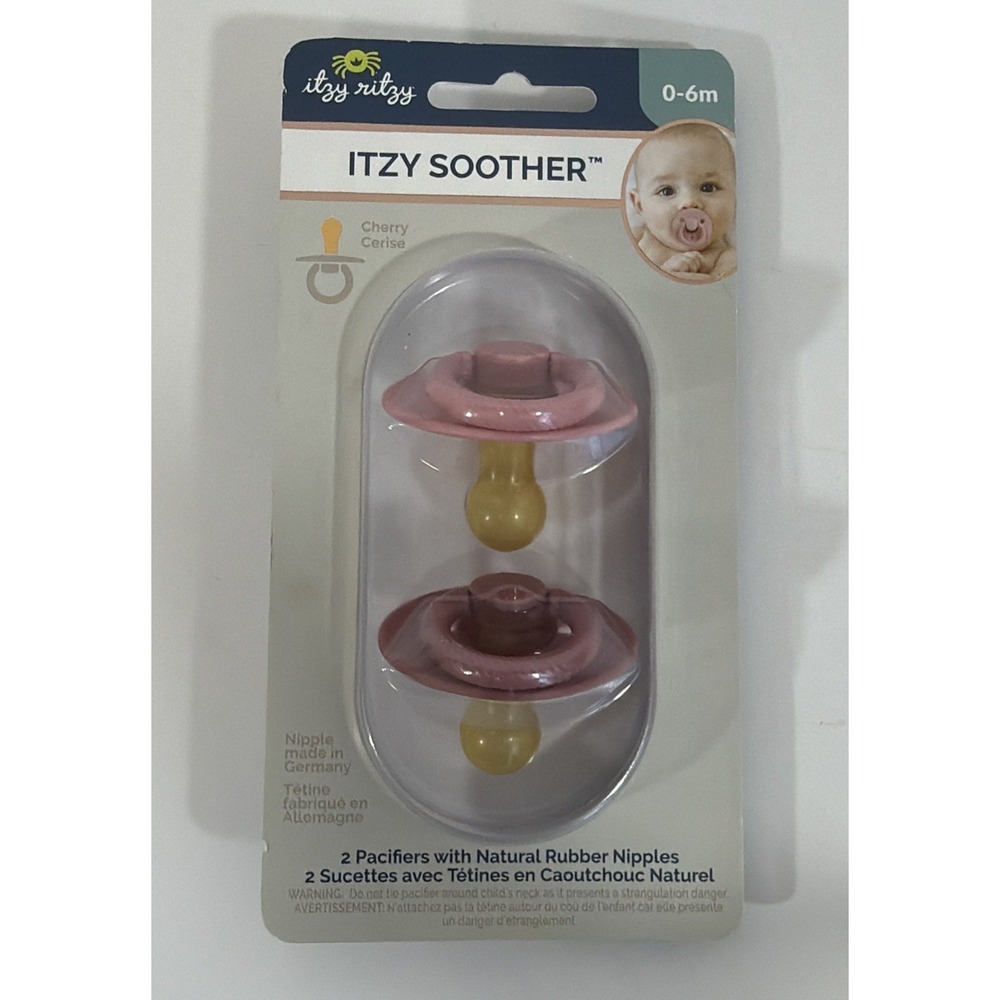 New Itzy Ritzy Natural Rubber Pacifiers 0-6m ITZY SOOTHER 2 Pk Cherry